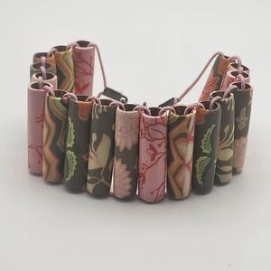 Jilzara Green & Pink Floral Clay Tubes Bracelet